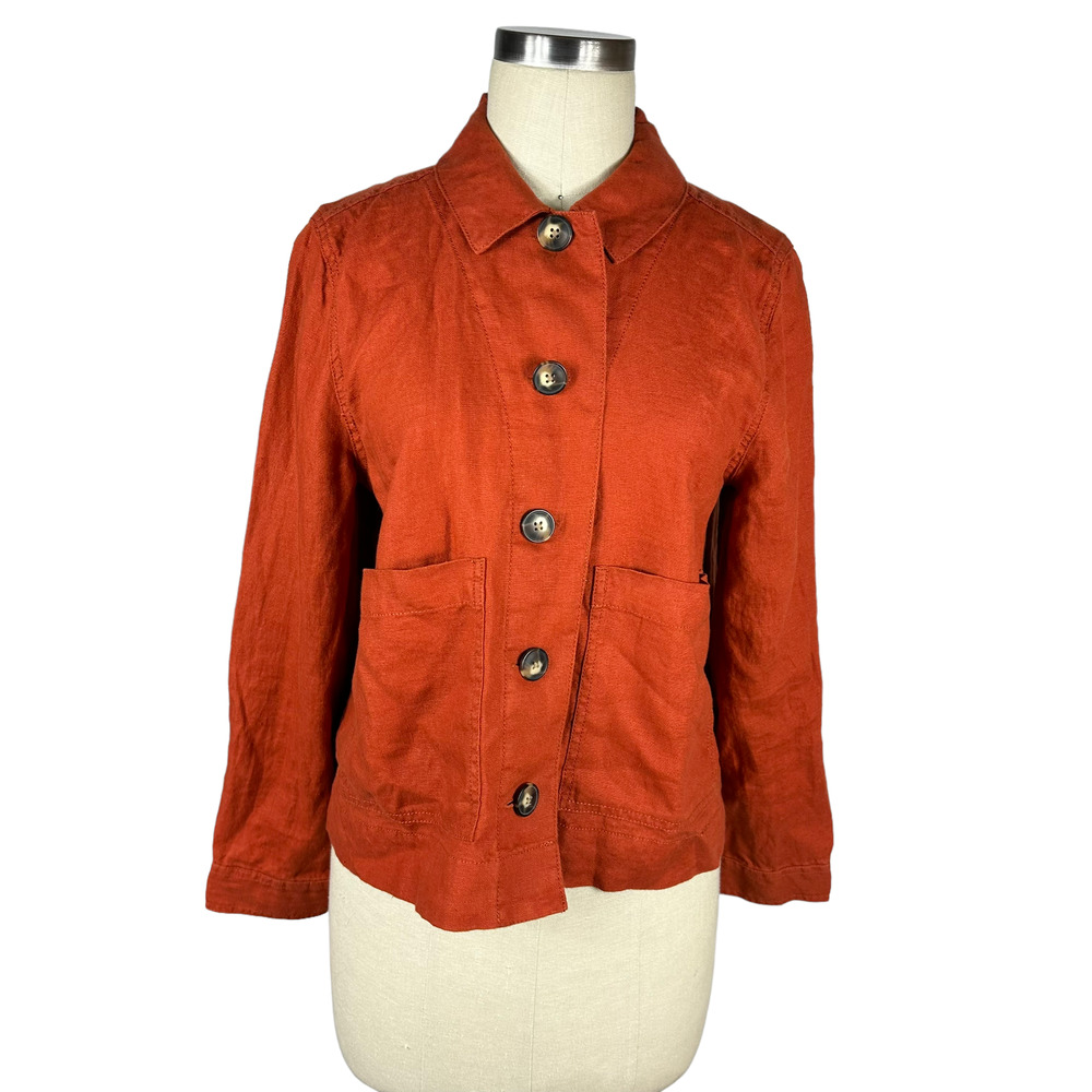 MADEWELL Connor Cropped Chore Jacket Rust Orange Linen Size Small Boho Chic